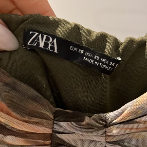 Ruched Green Pattern Mini Dress - Picture 3 of 3